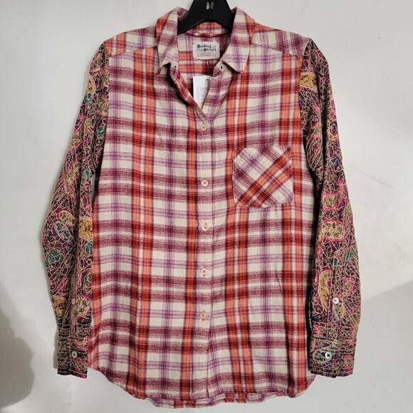 NEW Anthropologie Holding Horses Red Plaid Button Up Shacket Cotton Shirt Sz XS - Picture 3 of 13